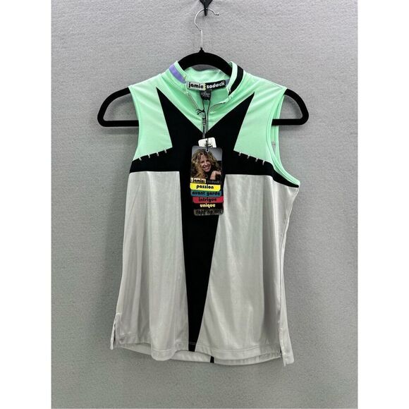NWT Jamie Sadock Womens Silver Black Green Sleeveless 1/4 Zip Golf Top Size XS - Picture 7 of 9